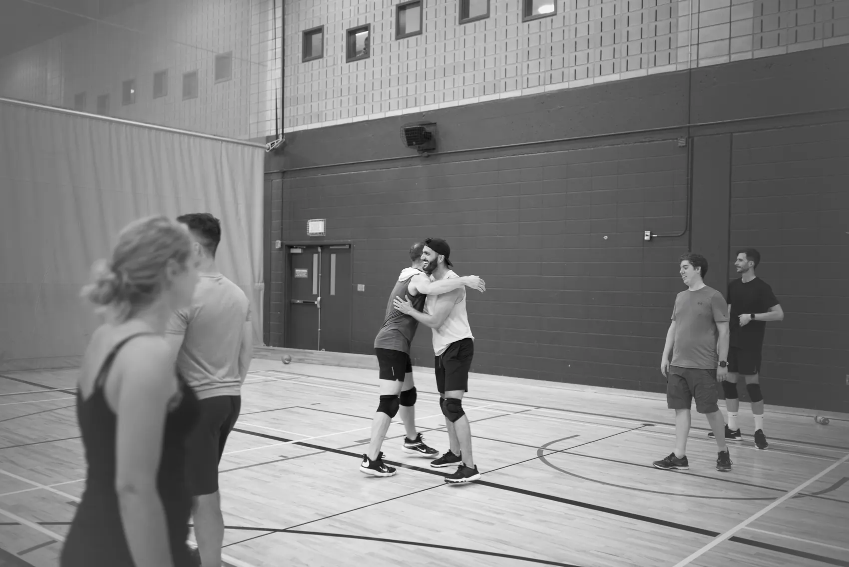 Players showing sportsmanship during a dodgeball night