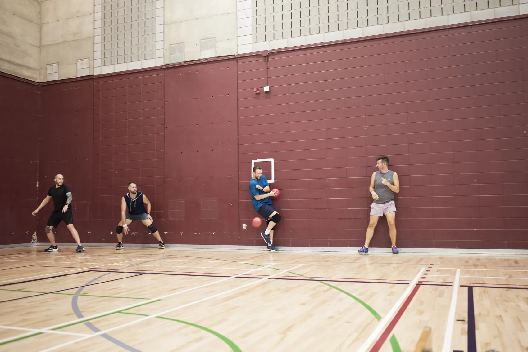 Players lined up during a dodgeball game