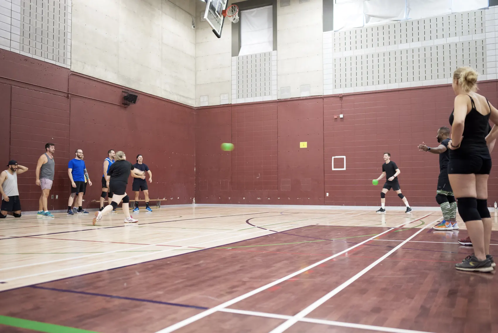 Wide view of a dodgeball game