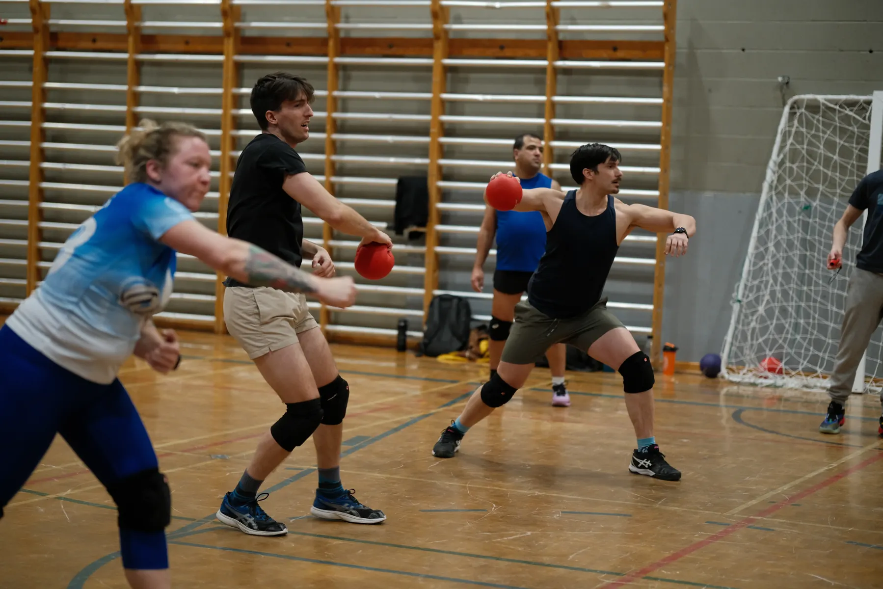 Dodgeball action on a competitive Sunday
